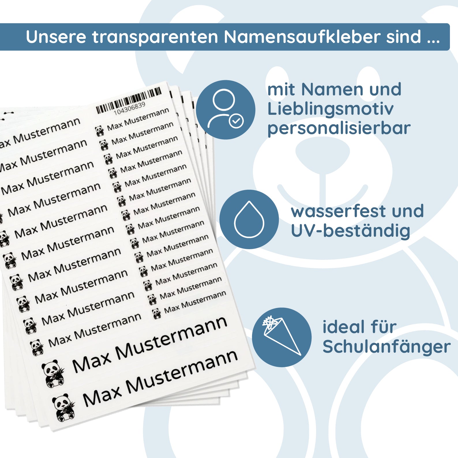 Transparente Namensaufkleber für Kinder (Set mit 260 Aufklebern in verschiedenen Größen)