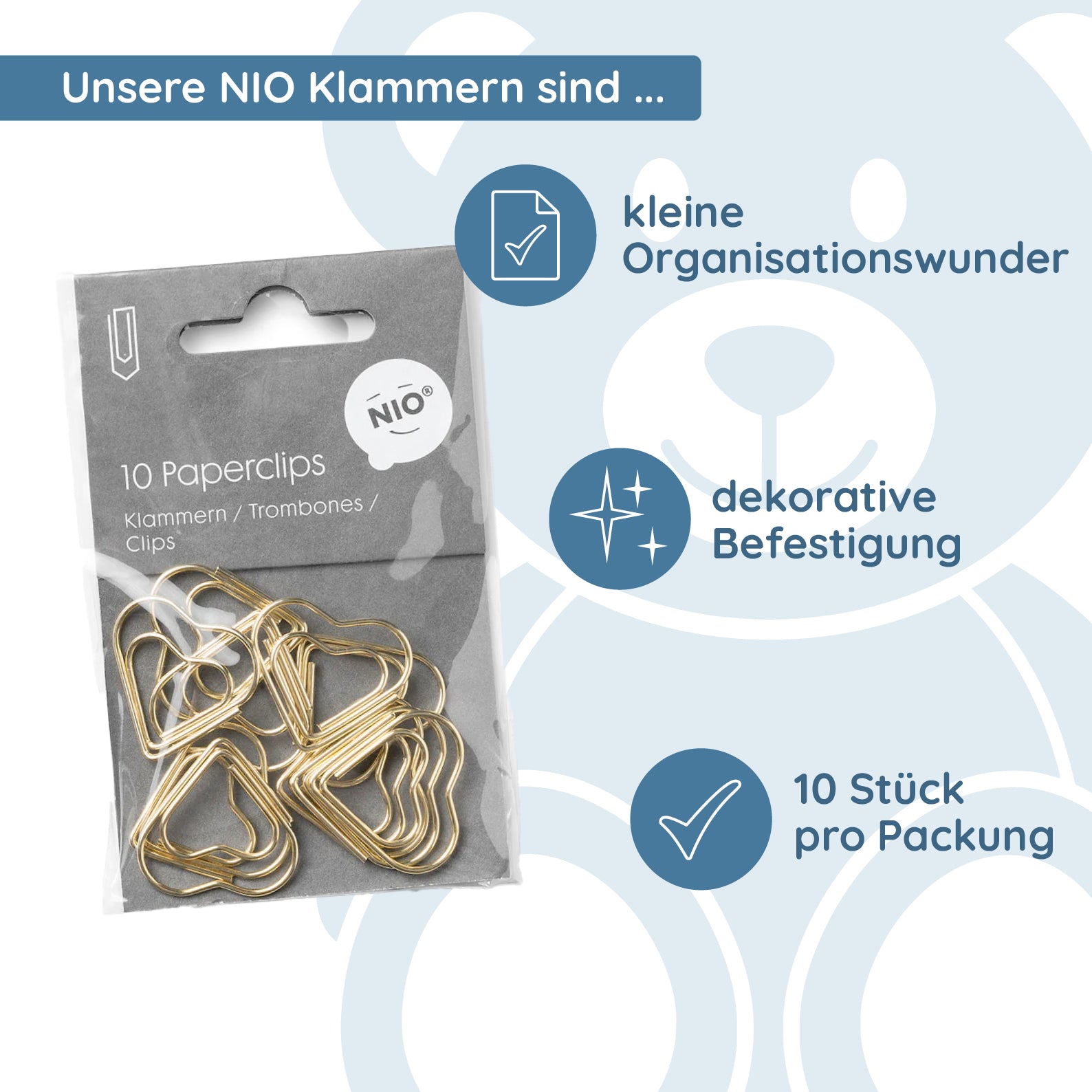 NIO Klammern Herz gold (10 Stück)