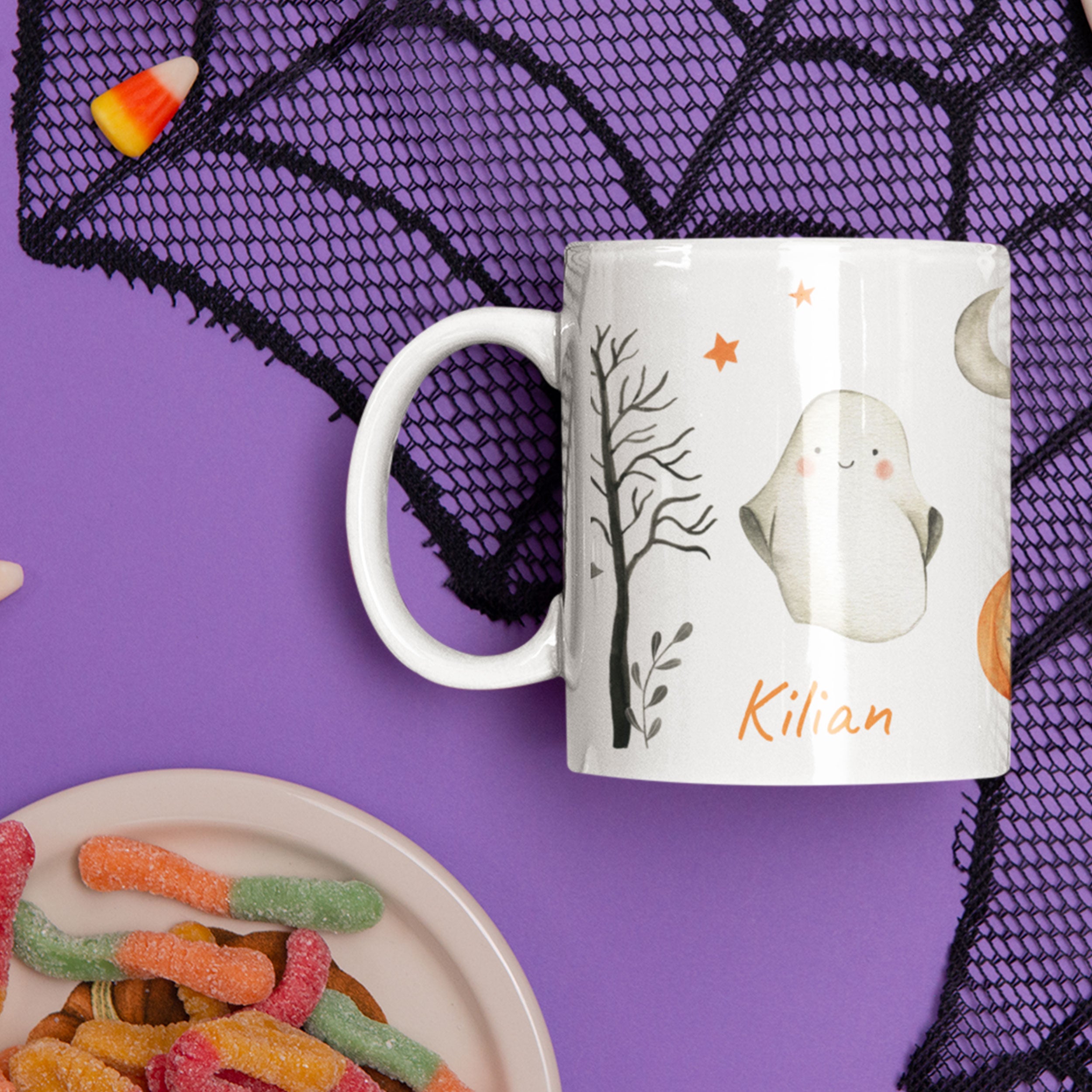 Personalisierte Kindertasse mit Namen – verschiedene Aquarell-Welten
