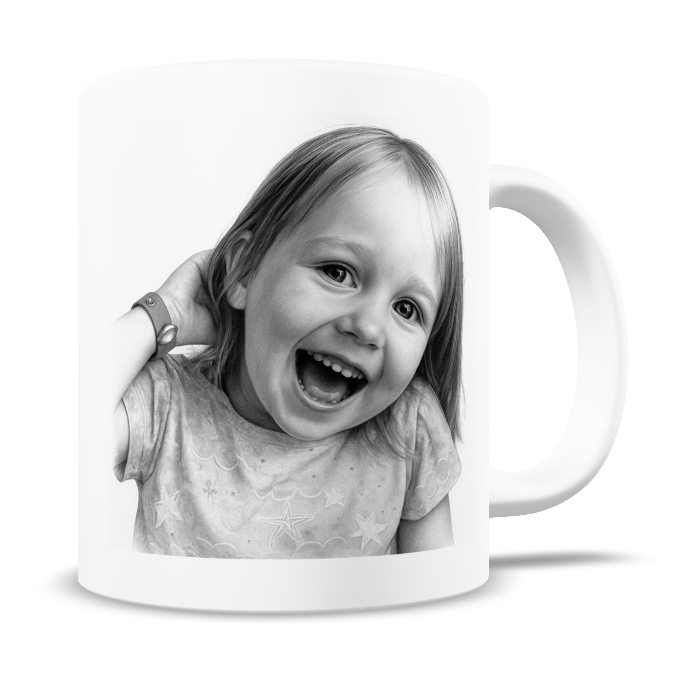 Personalisierte Keramiktasse mit Bleistiftzeichnung