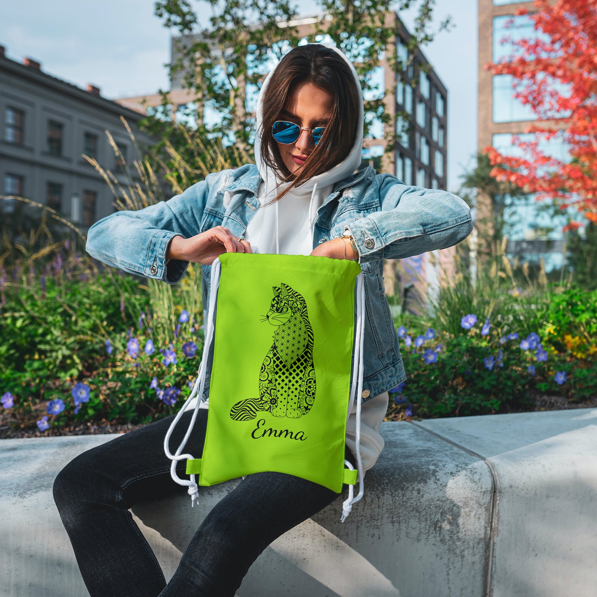 Turnbeutel-Rucksack bunt mit individuellem Druck (bunt)